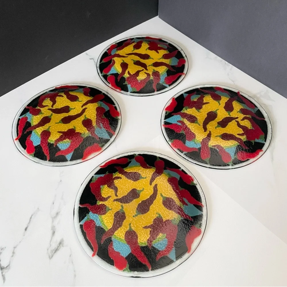 SET of 4 Chili Pepper Plates by Peggy Karr